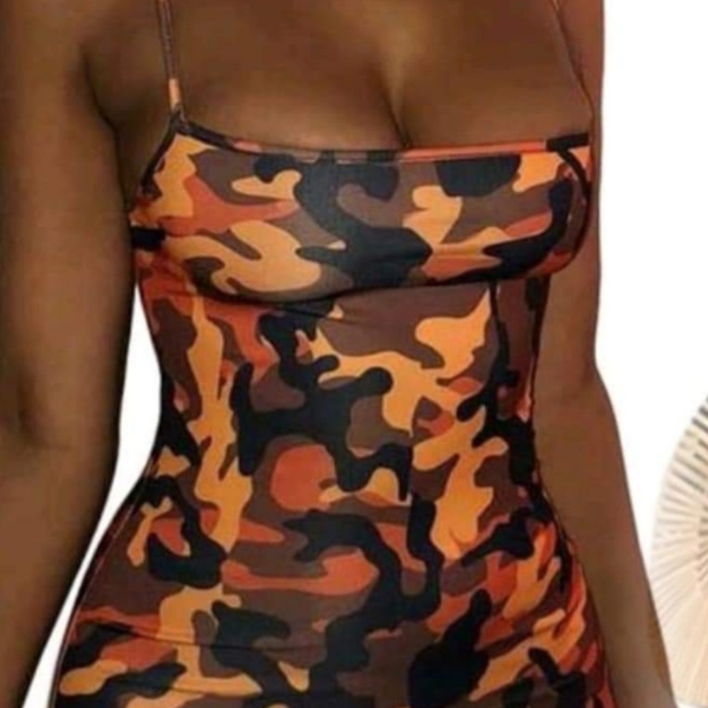 Dark Orange and Brown Camouflage Dress (NWOT)